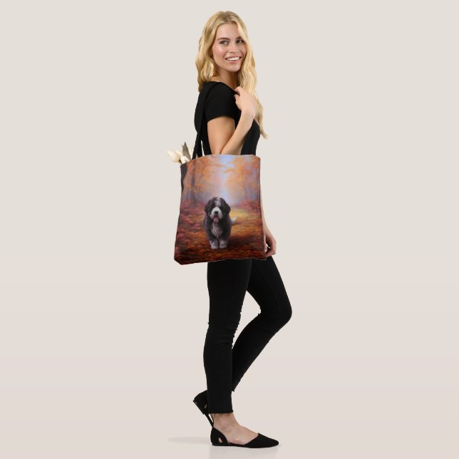 Bernedoodle in Autumn Leaves Fall Inspire  Tote Bag (On Model)
