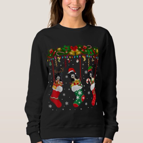 Bernedoodle In Sock Xmas Reindeer Santa ELF Dog Sweatshirt