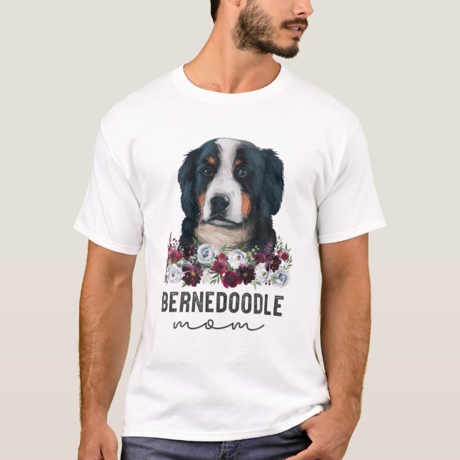 Bernedoodle Mom Dog Mama Floral T-Shirt (Front)