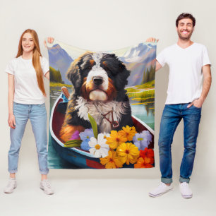 Bernedoodle on a Paddle: A Scenic Adventure Fleece Blanket
