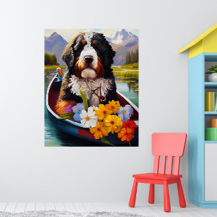 Bernedoodle on a Paddle: A Scenic Adventure Poster