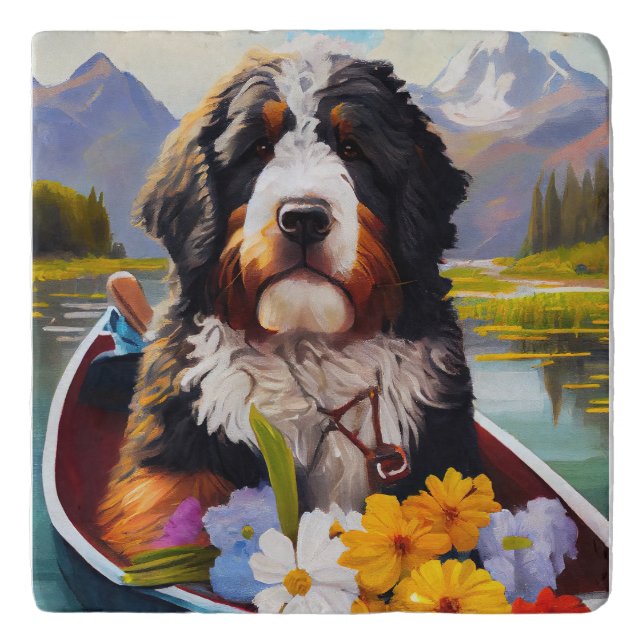 Bernedoodle on a Paddle: A Scenic Adventure Trivet (Front)