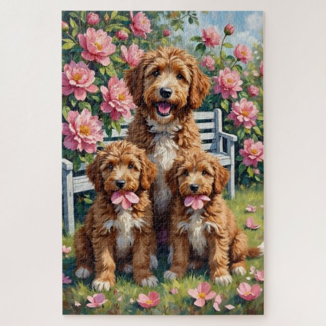 Bernedoodle Peony Garden Art Jigsaw Puzzle (Vertical)