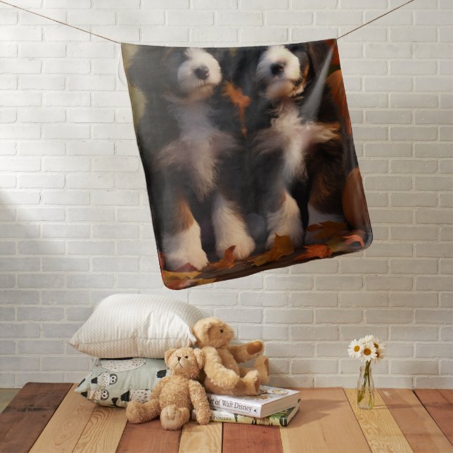 Bernedoodle Puppy Autumn Delight Pumpkin Baby Blanket (In Situ)