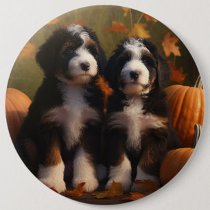Bernedoodle Puppy Autumn Delight Pumpkin Button