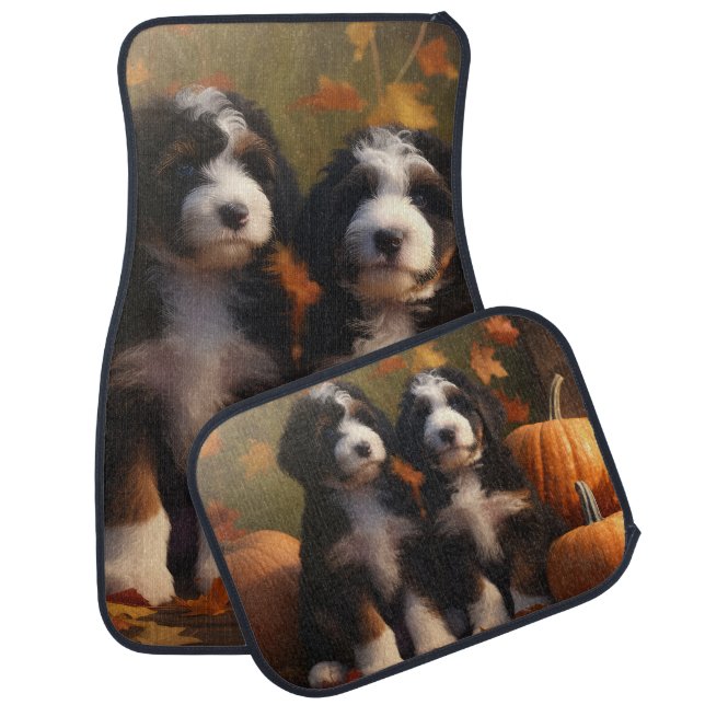 Bernedoodle Puppy Autumn Delight Pumpkin Car Floor Mat (Set)