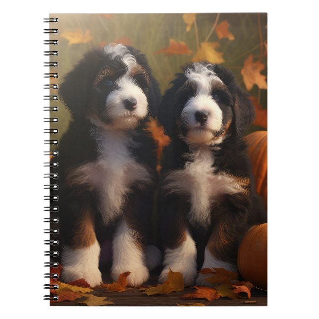 Bernedoodle Puppy Autumn Delight Pumpkin Notebook (Front)