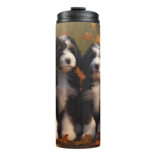 Bernedoodle Puppy Autumn Delight Pumpkin Thermal Tumbler