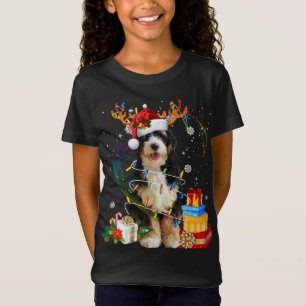 Bernedoodle Reindeer Christmas Lights Funny Dog Xm T-Shirt