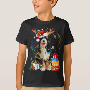 Bernedoodle Reindeer Christmas Lights Funny Dog Xm T-Shirt