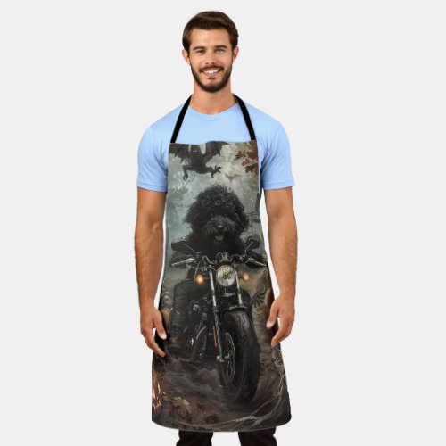 Bernedoodle Riding Motorcycle Halloween Scary Apron