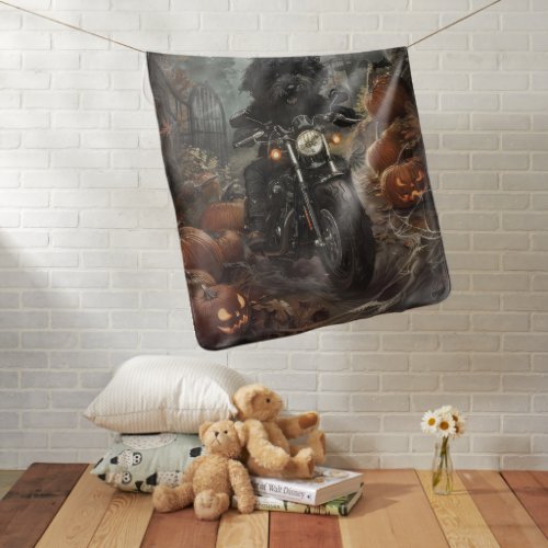 Bernedoodle Riding Motorcycle Halloween Scary Baby Blanket