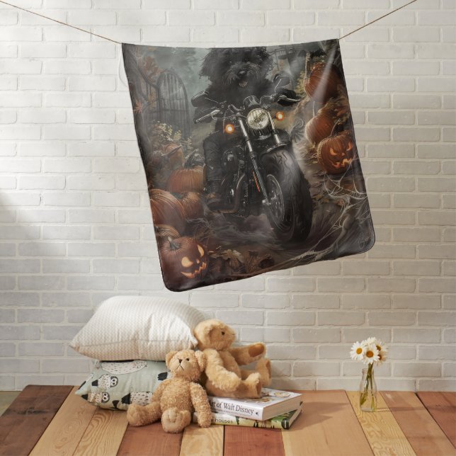 Bernedoodle Riding Motorcycle Halloween Scary Baby Blanket (In Situ)