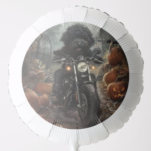 Bernedoodle Riding Motorcycle Halloween Scary Balloon