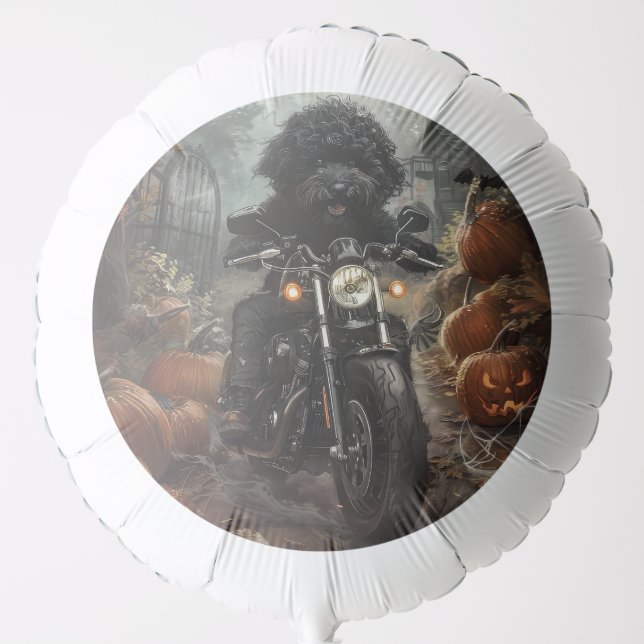 Bernedoodle Riding Motorcycle Halloween Scary Balloon (Front)