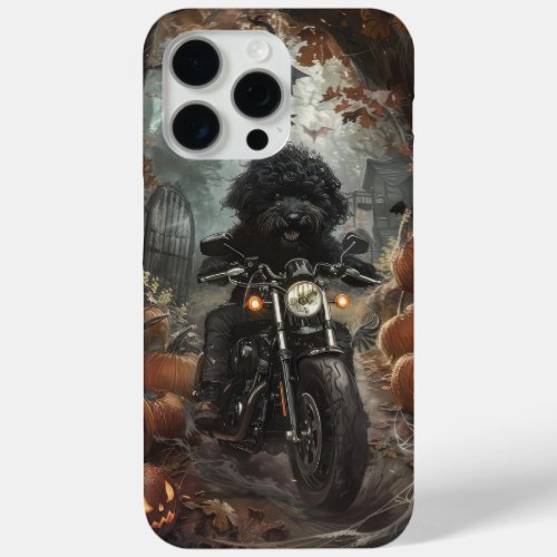 Bernedoodle Riding Motorcycle Halloween Scary iPhone 15 Pro Max Case
