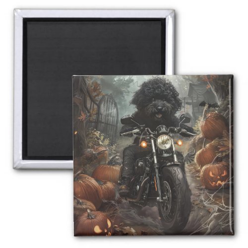 Bernedoodle Riding Motorcycle Halloween Scary Magnet