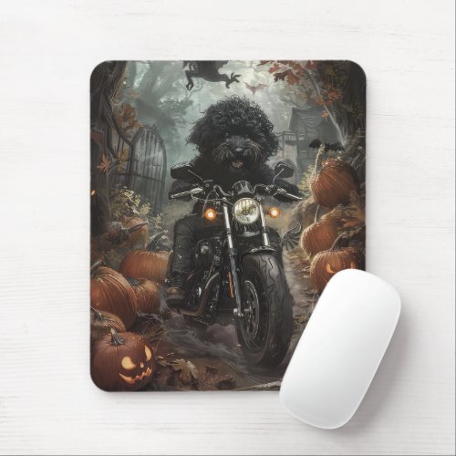 Bernedoodle Riding Motorcycle Halloween Scary Mouse Pad