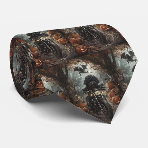 Bernedoodle Riding Motorcycle Halloween Scary Neck Tie