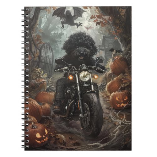 Bernedoodle Riding Motorcycle Halloween Scary Notebook