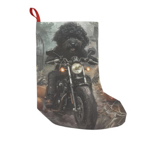 Bernedoodle Riding Motorcycle Halloween Scary Small Christmas Stocking