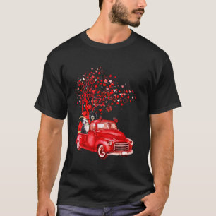 Bernedoodle Riding Red Truck Valentine Butterfly H T-Shirt