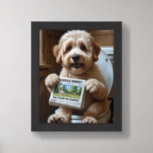 Bernedoodle Sitting On Toilet Funny  Framed Art