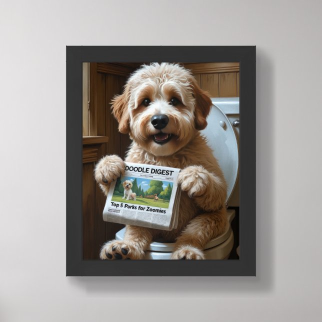 Bernedoodle Sitting On Toilet Funny  Framed Art (Framed Front)