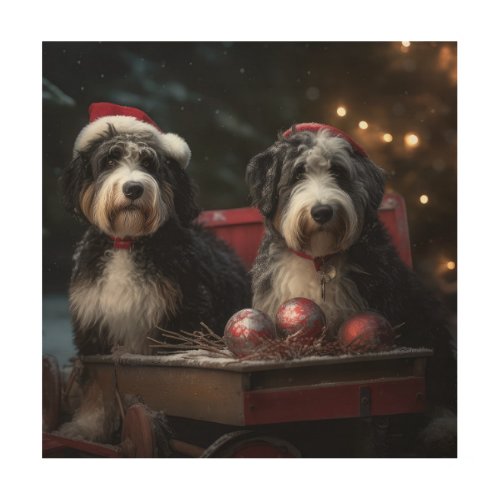 Bernedoodle Snowy Sleigh Christmas Decor  