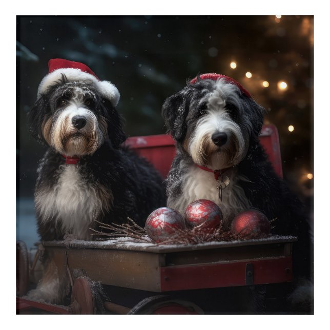 Bernedoodle Snowy Sleigh Christmas Decor   (Front)