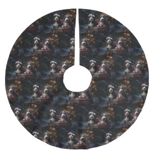 Bernedoodle Snowy Sleigh Christmas Decor Brushed Polyester Tree Skirt