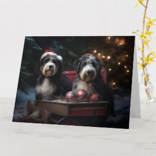 Bernedoodle Snowy Sleigh Christmas Decor   Card