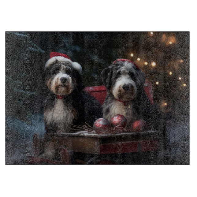 Bernedoodle Snowy Sleigh Christmas Decor   Cutting Board (Front)