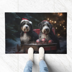 Bernedoodle Snowy Sleigh Christmas Decor   Doormat