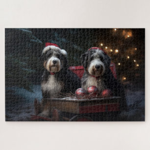 Bernedoodle Snowy Sleigh Christmas Decor Jigsaw Puzzle