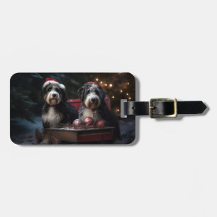 Bernedoodle Snowy Sleigh Christmas Decor Luggage Tag