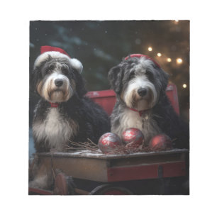 Bernedoodle Snowy Sleigh Christmas Decor Notepad