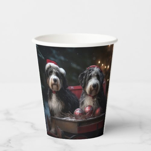 Bernedoodle Snowy Sleigh Christmas Decor   Paper Cups