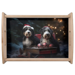 Bernedoodle Snowy Sleigh Christmas Decor   Serving Tray