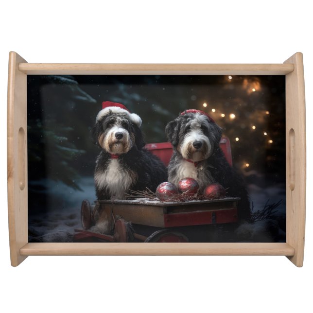 Bernedoodle Snowy Sleigh Christmas Decor   Serving Tray (Front)