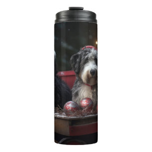 Bernedoodle Snowy Sleigh Christmas Decor Thermal Tumbler