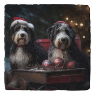 Bernedoodle Snowy Sleigh Christmas Decor Trivet