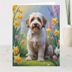 Bernedoodle Spring Flowers Painting Card