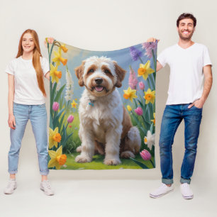 Bernedoodle Spring Flowers Painting  Fleece Blanket