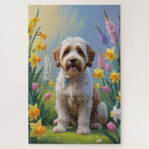 Bernedoodle Spring Flowers Painting Jigsaw Puzzle