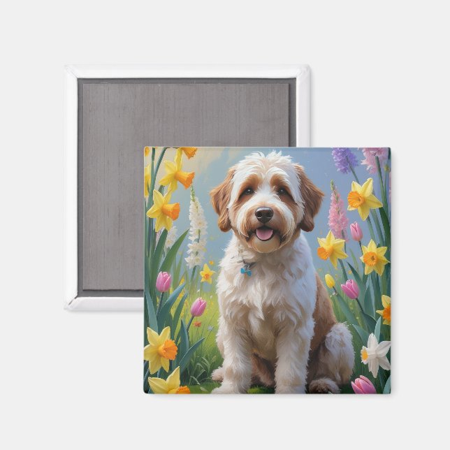 Bernedoodle Spring Flowers Painting  Magnet (Front/Back)
