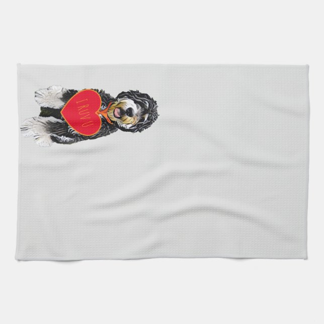 Bernedoodle Valentine Kitchen Towel (Horizontal)