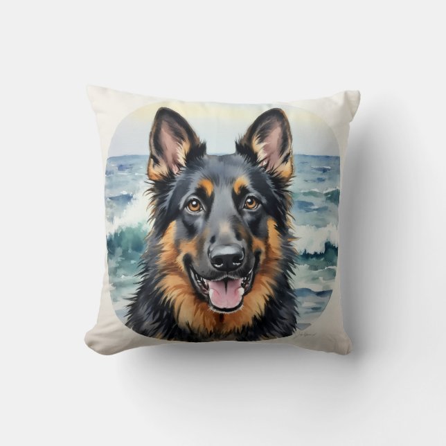 Bernedoodle Watercolor Confetti Pattern Art Throw Pillow (Front)