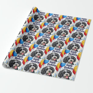 Bernedoodle with Balloons Wrapping Paper
