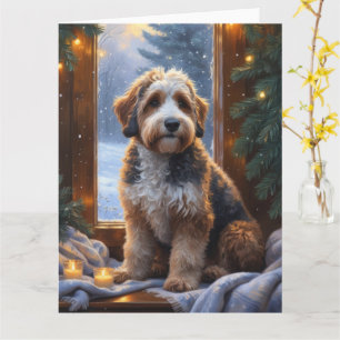 bernedoodle With Christmas Lights Holiday Card